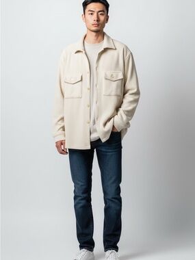 Christos Men's Cream Ribbed Button-Up Cardigan
